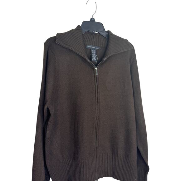 Josephine Chaus Brown Full Zip Sweater XXL Ribbed Collar Long Sleeve - Picture 3 of 10